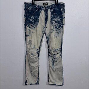 Gray Earth Men’s 36x32 Acid Wash Distressed Jeans Blue White Ripped Denim‎